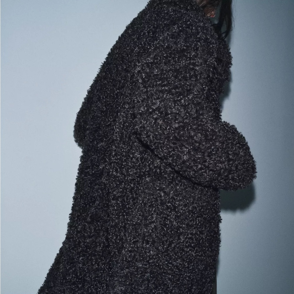 New Zara faux shearling long fleece teddy coat in taupe gray - small - Picture 3 of 11